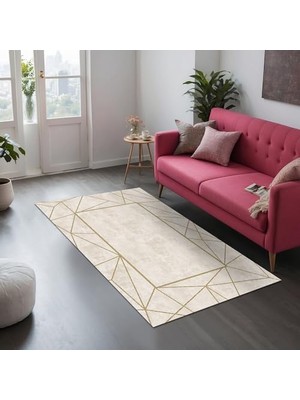 Defne Store Goldi Kadife Kaymayı Önleyici Pamuk Tabanlı Yıkanabilir Antibakteriyel Salon Halısı 160X230
