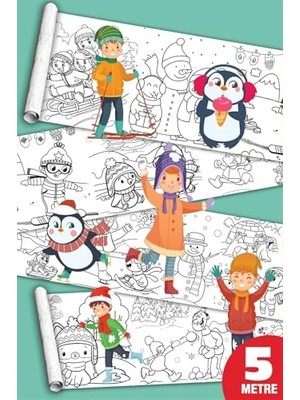 Defne Store Metre Uzunluk Genişlik Çocuklar Için Kış Aktiviteleri Desenli 45 cm Beyaz 5 Sinaticaret Kış Temalı Dev Boyama Kağıdı Rulosu