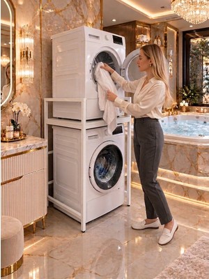 Homebella Premium Beyaz Metal Çamaşır ve Kurutma Makinesi Dolabı Banyo Düzenleyici Raf
