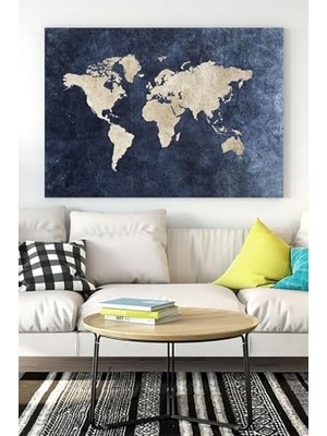 Defne Store PSTER16955 Mavi Dünya Haritası Kanvas Tablo 30 x 40