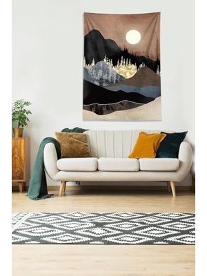 Defne Store Bej Ay Tutulması Leke Tutmaz Kadife Kumaş Duvar Örtüsü Duvar Halısı Tapestry DWLL317,140 x 140