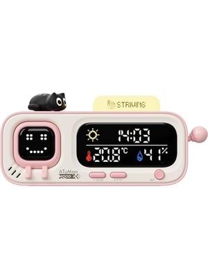 Defne Store Mooda Akıllı Termometre Higrometre Saat, Retro Piksel Ekranlı, Sevimli Animasyonlu Ifadeler, Sıcaklık ve Nem Monitörü, Pembe