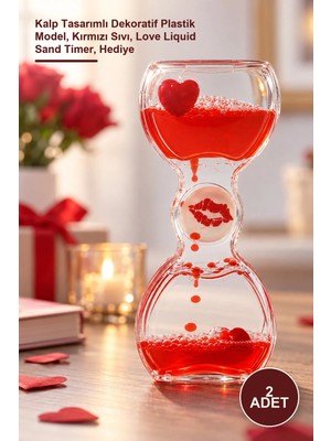 Yenilig 2 Adet Sıvı Jel Kum Saati – Kalp Tasarımlı Dekoratif Plastik Model, Kırmızı Sıvı, Love Liquid Sand Timer, Hediye