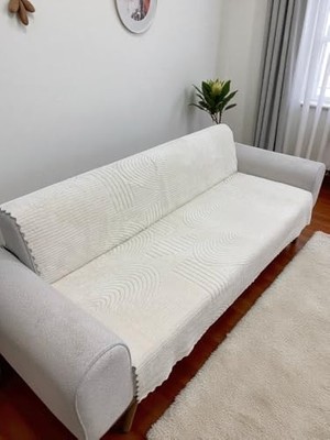 Defne Store Yumuşacık Welsoft 3 Kişilik Koltuk Örtüsü Koltuk Şalı ve 170X200 (Krem)
