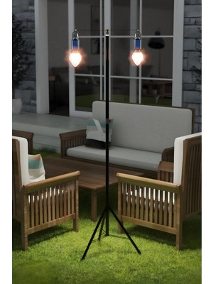 Ms Kyrotech 2 Lambalı, Askılı, 3 Modlu, Şarjlı, LED Solar Güneş Enerjili, 2 mt Metal Standlı, Su Geçirmez, Kitap Okuma Işığı, Kamp, Avcılık, Balıkçılık, Garaj, Güverte, Balkon Dekorasyonu, (Damla)