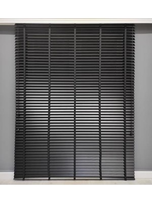 Defne Store Ahşap Polywood Perde, Siyah, 50 Mm, Kurdelalı, 200X200