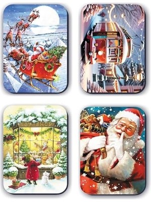 Defne Store Çam Ağacı ve Kardan Adam Temalı Simli Yılbaşı Magnetleri, 4'lü Set, 5,5 x 8 cm
