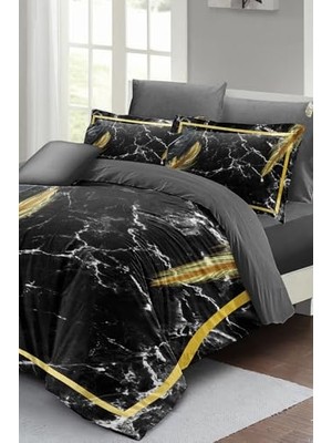 Defne Store Nevresim Takımı, %100 Pamuk Saten Çift Kişilik Dark Marble, MONOHOME35662