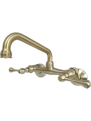 Ms KS313SB 15,24 cm Ayarlanabilir Merkezi Duvara Monte Mutfak Musluğu, Saten Pirinç, 6-15/16"