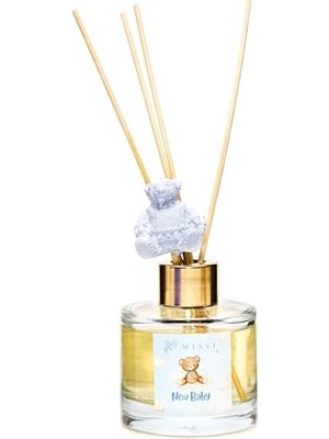 Defne Store New Baby Oda Kokusu, 100 ml Mavi Ayıcık Seramik Taşlı Bambu Çubuklu