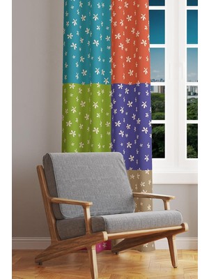 Parçalı Çiçekli Desenli Süetimsi Dokulu Polyester Oturma Odası Salon Fon Perde Baskılı Ekstrafor Büzgü Tek Kanat PRD-1005