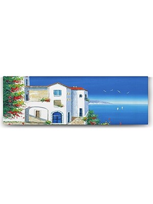 Defne Store Santorini Deniz Manzarası Reprodüksiyon Tablo, 90X30 cm