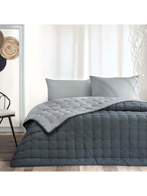 Defne Store Donna Çift Kişilik Antrasit Uyku Seti, %100 Pamuk Çarşaf ve Yastık Kılıfı, Polyester Dolgulu Yorgan-Yastık
