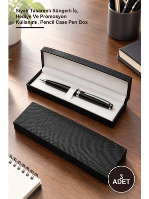 Yenilig 3 Adet Kalem Kutusu – Siyah Tasarımlı Süngerli Iç, Hediye ve Promosyon Kullanımı, Pencil Case Pen Box