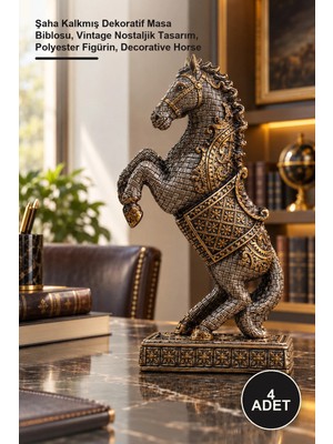 Yenilig 4 Adet At Biblosu – Şaha Kalkmış Dekoratif Masa Biblosu, Vintage Nostaljik Tasarım, Polyester Figürin, Decorative Horse