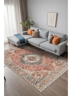 Defne Store Evada Vintage Şönil Kaymayı Önleyici Doğal Pamuk Tabanlı Yıkanabilir Antibakteriyel Çevre Dostu Salon Halısı 120X180