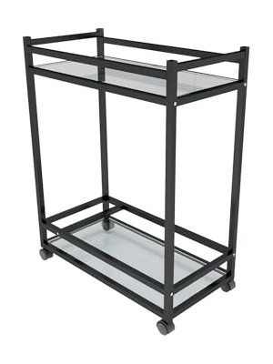 Defne Store Çok Amaçlı Tekerlekli Sunum Servis Arabası Yan Sehpa Cam Raflı Siyah Metal Iskeletli Servant