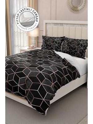 Defne Store Nevresim Takımı, %100 Pamuk Saten Çift Kişilik 3D Siyah Modern, MONOHOME31794