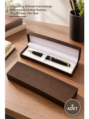 Yenilig 5 Adet Kalem Kutusu – Süngerli Iç Bölmeli Kahverengi Promosyon Hediye Kutusu, Pencil Case, Pen Box