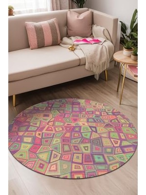 Defne Store 100X100 Şönil Yuvarlak Salon Halısı, Modern Desenli, Pamuk Tabanlı, Yıkanabilir, Kaymaz, Antibakteriyel