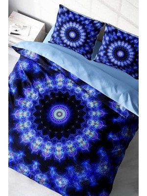 Defne Store Blue Damask 3D Pamuk Saten Çift Kişilik Nevresim Takımı, MONOHOME2476
