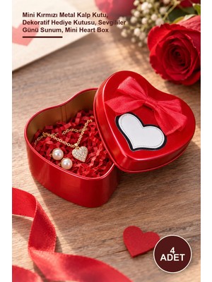 Yenilig 4 Adet Metal Kalp Hediye Kutusu – Mini Kırmızı Metal Kalp Kutu, Dekoratif Hediye Kutusu, Sevgililer Günü Sunum, Mini Heart Box