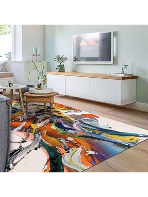Defne Store Mimoza Desenli Kadife Pamuk Tabanlı Yıkanabilen Kaydırmaz Antibakteriyel Salon Halısı 100X300