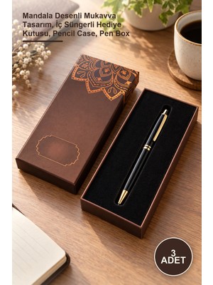 Yenilig 3 Adet Kalem Kutusu – Mandala Desenli Mukavva Tasarım, Iç Süngerli Hediye Kutusu, Pencil Case, Pen Box