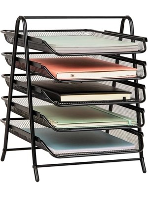 Defne Store 5tpaper-Blk 5 Katmanlı Kağıt Tepsisi; Dosya Depolama, Masaüstü Düzenleyici, Metal Ağ, 30 cm U x 35 cm G x 14,5 Inç Y, Siyah