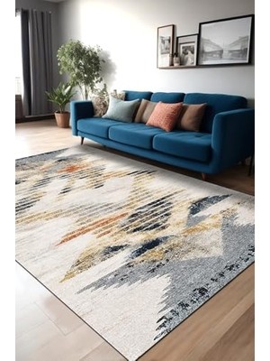 Defne Store Adelte Modern Desenli Şönil Pamuk Tabanlı Yıkanabilir Kaymaz Antibakteriyel Salon Halısı 80X200