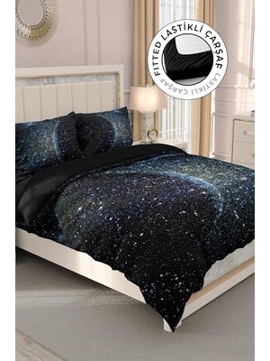 Defne Store Star Moon Lastikli Çarşaflı %100 Pamuk Saten Çift Kişilik Nevresim Takımı, MONOHOME33262