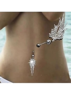 Defne Store Gümüş Sallantılı Çelik Göbek Piercing, Unisex