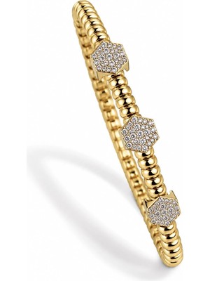 Les Petites Mains Altıgen Zirkon Taşlı Halkalı Gold Bilezik