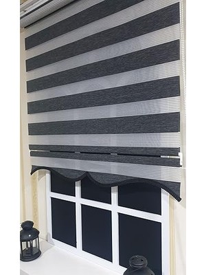Defne Store Zebra Stor Perde Organze Siyah Kırçıl Etek Dilimli STB904