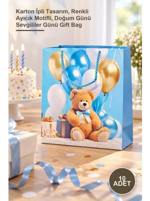 Yenilig 10 Adet Küçük Ayıcıklı Hediye Çantası – Karton Ipli Tasarım, Renkli Ayıcık Motifli, Doğum Günü Sevgililer Günü Gift Bag