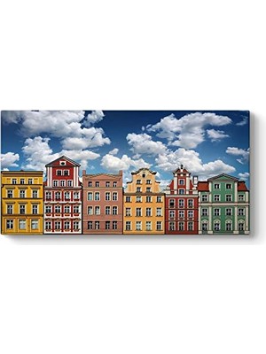 Defne Store Polonya Renkli Evler Tablosu 60 x 30