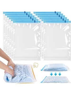 Defne Store 12 Adet Kıyafet Için Vakum Torbası, 40X60 Cm, Tekrar Kullanılabilir