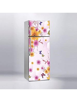 Defne Store Kelebek ve Çiçek Desenli Buzdolabı Sticker Kaplaması