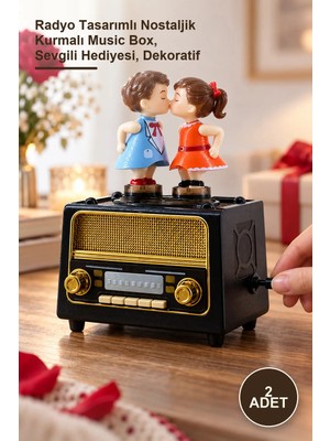 Yenilig 2 Adet Öpüşen Çift Müzik Kutusu – Radyo Tasarımlı Nostaljik Kurmalı Music Box, Sevgili Hediyesi, Dekoratif