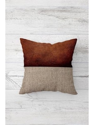 Defne Store Kahve Renk Geçişli Jüt Desenli Kırlent Kılıfı, Çift Taraflı Baskılı, Gizli Fermuarlı, 45 x 45