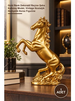 Yenilig 1 Adet At Biblosu – Gold Renk Dekoratif Reçine Şaha Kalkmış Model, Vintage Nostaljik Hediyelik Horse Figurine