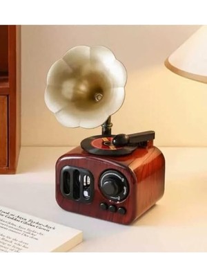 Defne Store Nostaljik Ahşap Görünümlü Retro Gramofon Müzik Kutusu