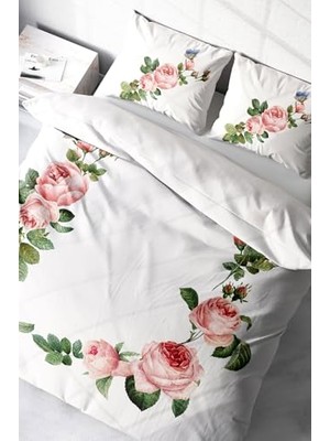 Defne Store Nevresim Takımı, %100 Pamuk Saten Çift Kişilik Flower-White, MONOHOME39769