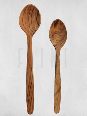 Defne Store 22-25 cm Doğal El Yapımı Zeytin Ağacı Kaşık Seti, 2'li Ahşap Mutfak Gereci