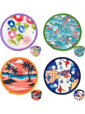 Defne Store 4 Adet 20 cm Katlanabilir Yuvarlak El Yelpazesi, Çantalı