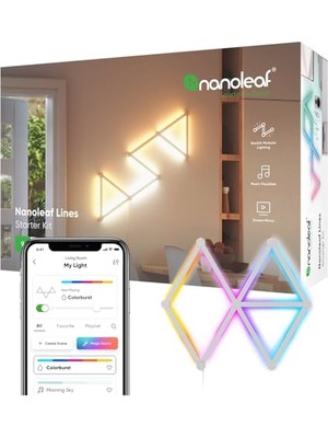 Defne Store Lines 60 Derece Başlangıç Seti, 9 Adet Akıllı Rgbw LED Işık Çubuğu – Modüler Wi-Fi Iç Mekan Duvar Aydınlatması, 16 Milyon Renk, Alexa, Google ve Apple ile Uyumlu