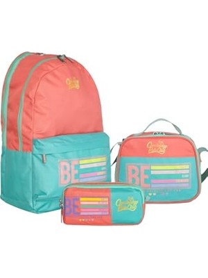 Defne Store Be Happy Pudra CPO4125 Çift Ana Bölmeli Unisex Çocuk Ilkokul Çanta Seti, Tek Ebat