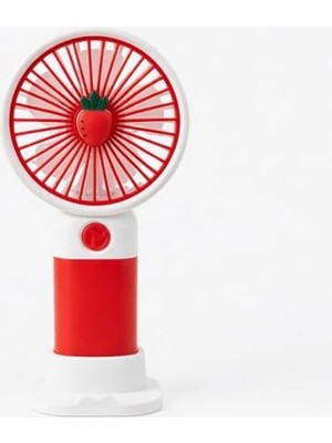 Defne Store Taşınabilir USB Şarjlı El Fanı, 3 Kademeli Hız, Masaüstü Standlı, 15 Cm, Kırmızı