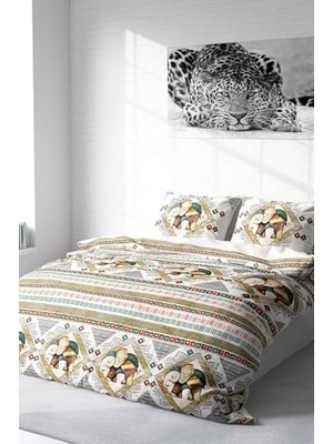 Defne Store %100 Pamuk Saten Çift Kişilik Nevresim Takımı Vintage Elephant Desenli, MONOHOME36447