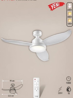 Defne Store Ct 1157 Fırtına 122W Fanlı LED Ampül 6400K Beyaz Işık Tavan Vantilatörü, CMNELK31100